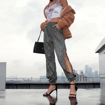 

Black Glitter Hip Hop Women's Pants High Waist Elastics Female Trousers 2020 Spring Autumn Casual Loose Ladies Fashion Bottoms