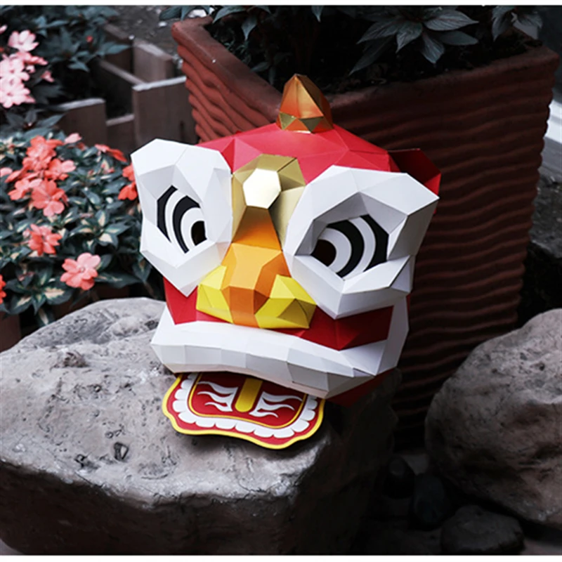 

Paper DIY China Lion Dance Stage Mask Model material manual creative Head Mask Party Masquerade show props lovely hand made Gift