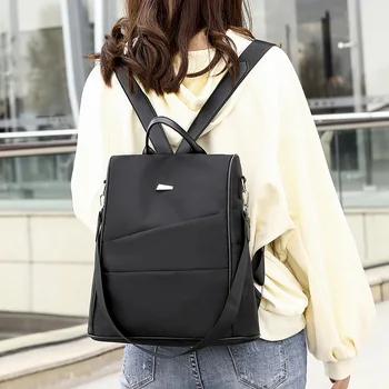 

Women Waterproof Oxford Cloth Travel Backpack Nylon Anti-theft Double Shoulder Solid Color Fashionable Waterproof