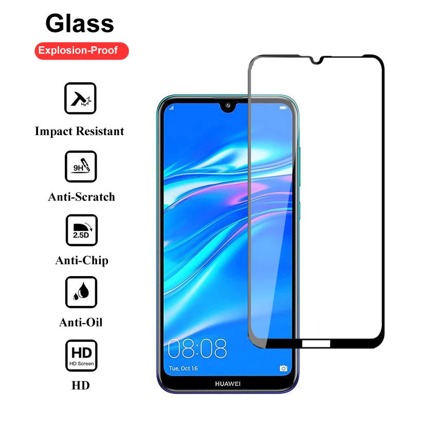 Закаленное стекло с полным покрытием для Huawei Y5 Lite Y6 Y7 Y9 Prime Pro 2019 2018 Защитное экрана