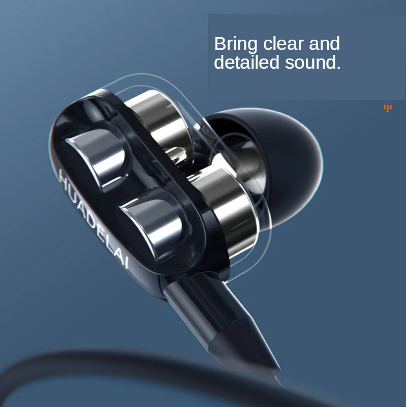 HUADELAI 3.5MM Dual Drive Stereo Wired Earphone In-ear Headset Earbuds Bass Earphones For Sport Gaming with Microphone