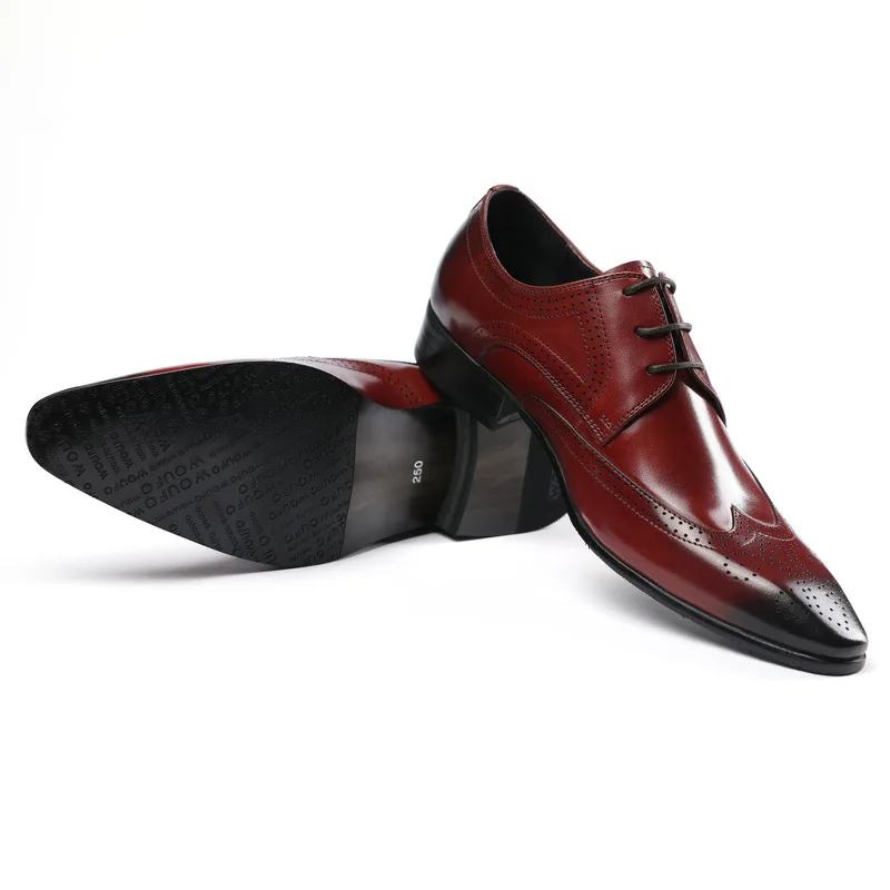 QYFCIOUFU/Лидер продаж; брендовые Мужские модельные туфли из натуральной кожи в деловом стиле; обувь с перфорацией типа «броги» в стиле ретро; мужские туфли-оксфорды с острым носком