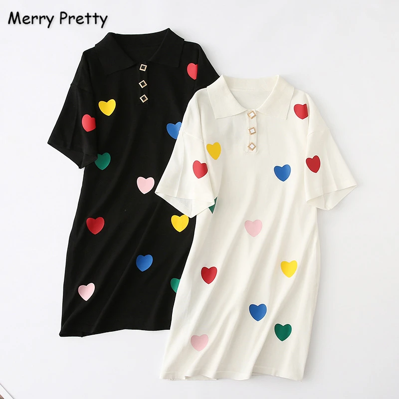 

Merry Pretty Women Cartoon Print Warm Knitted Dress 2019 Autumn Short Sleeve Turndown Collar Sweater Dress Casual Straight Dress