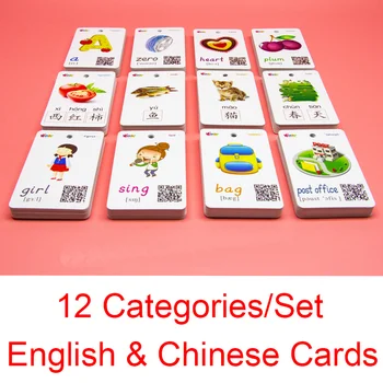 

12 Categories/300Pcs Children's English Word Card Color Picture Pinyin Phonetic Alphabet Learning English and Chinese Card Set