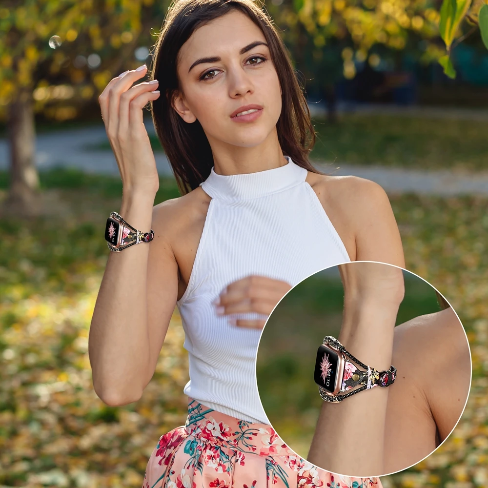 Кожаный ремешок для Apple Watch Band 38 мм 42 мм для женщин ручной работы твист полоса винтажные заклепки с металлическим веревочным ремешком iwatch Series 4 3 2