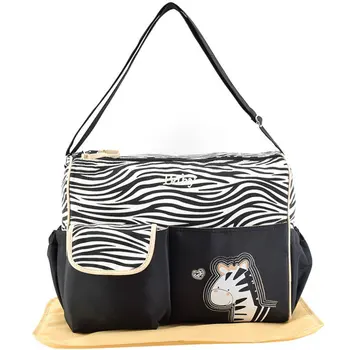 

Zebra Pattern Mummy Bag MultiFunction Large Capacity Shoulder Bags With Zipper Chidren's care products