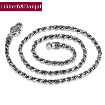 

3mm Thai Silver Men Necklace 100% Real 925 Silver Chain Thick Buddhist Heart Sutra Rope Pendant Necklace jewelry FN31