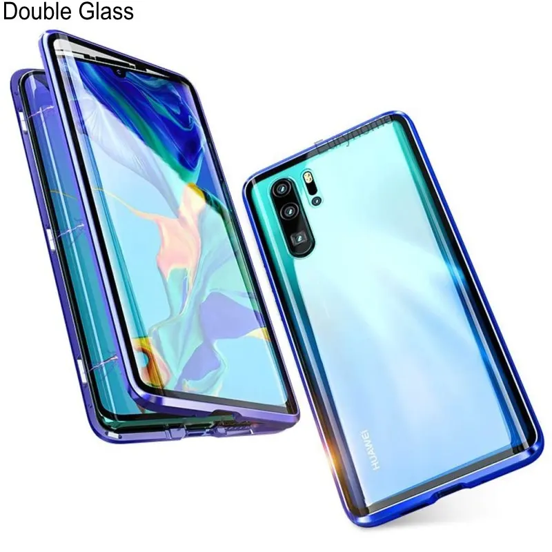 Магнитный чехол для Huawei P30 P20 Pro Lite двухсторонний из закаленного стекла с