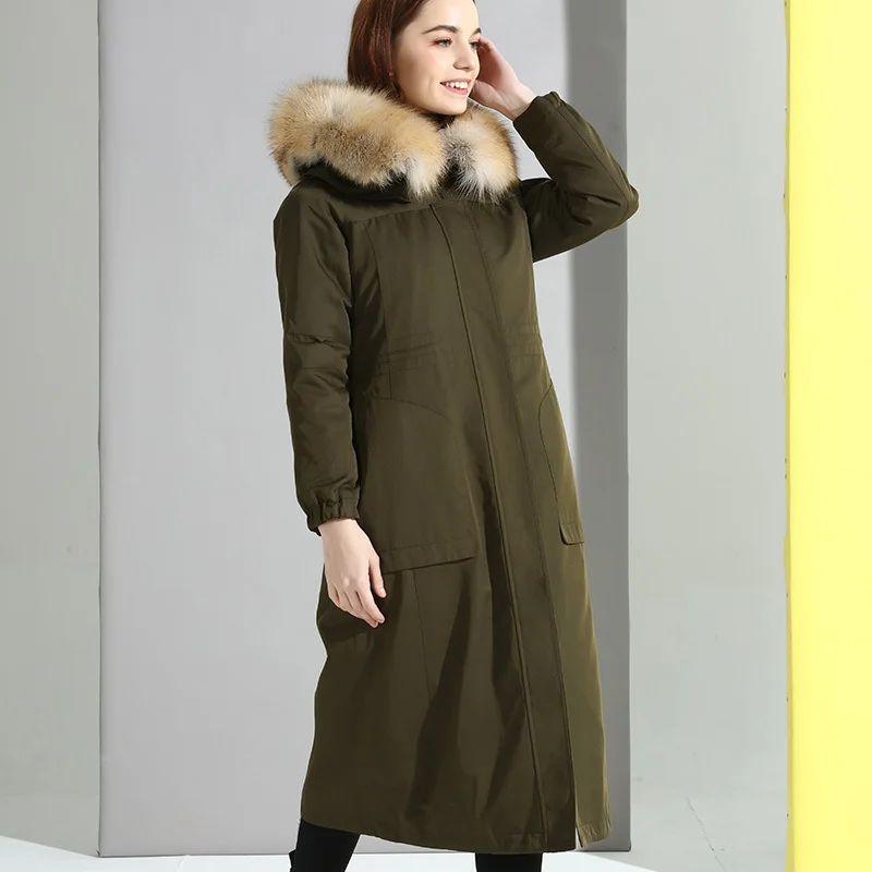 

Parka Fur Real 2020 Winter Jacket Women Natural Rabbit Fur Liner Long Coat Female Real Raccoon Fur Collar Outwear MY3597
