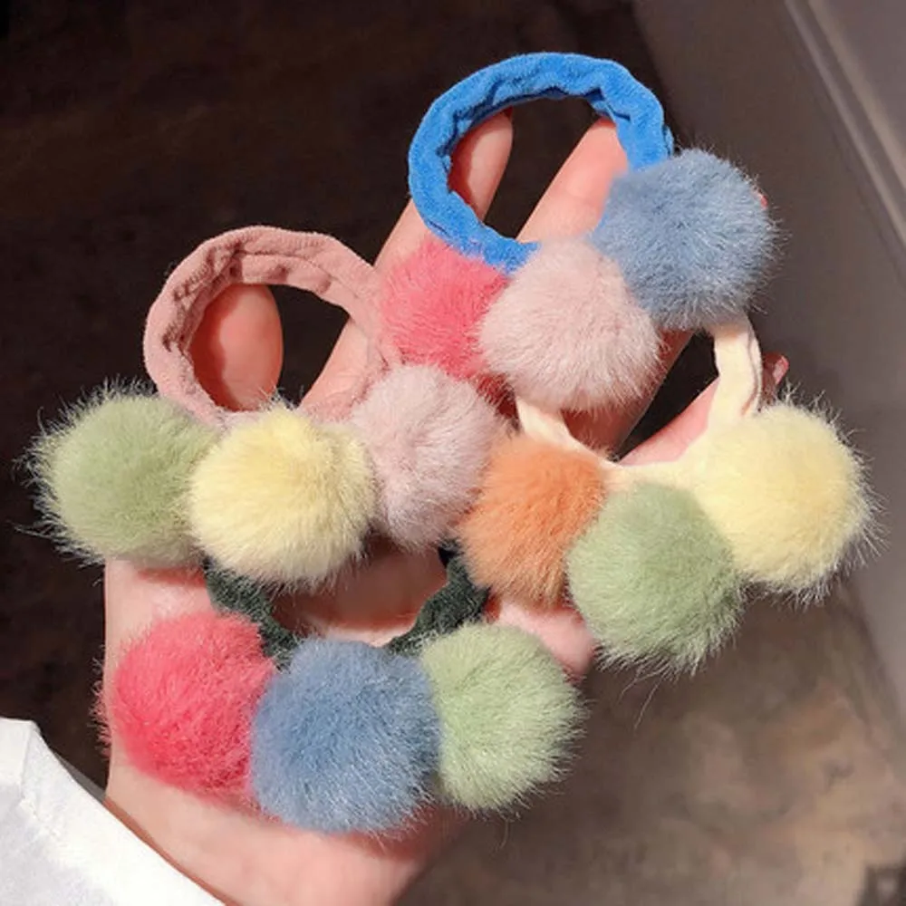 

1PC Hair Bands Women Korea Lovely Imitation Rabbit Fur Big Pom Pom Ball Elastic Fashion Hair Ring Ponytail Holder Headwear