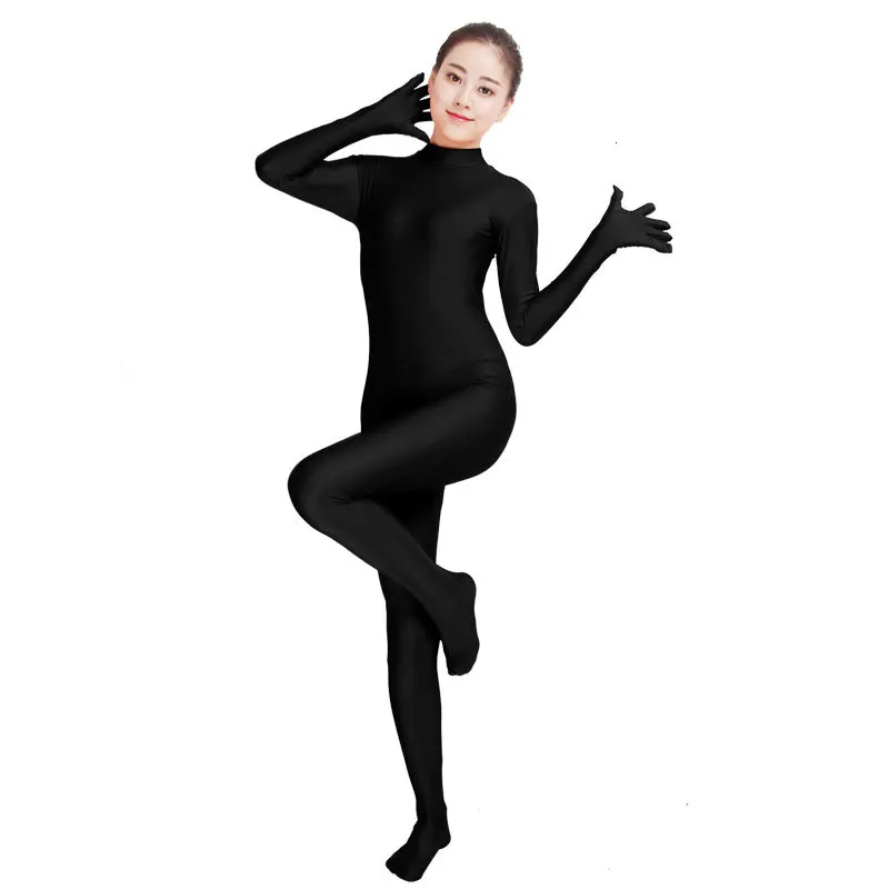 Черный спандекс Zentai полный тело Кожа плотный комбинезон унисекс зентай костюм комбинезон для женщин Unitard лайкровая танцевальная одежда - Цвет: Black
