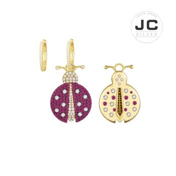 

New Fashion Charms Silver 925 Original Copy Jewelry,Asymmetric ARC-EN-CIEL Ladybug Earrings For Women With Mono Logo Zircon Gif