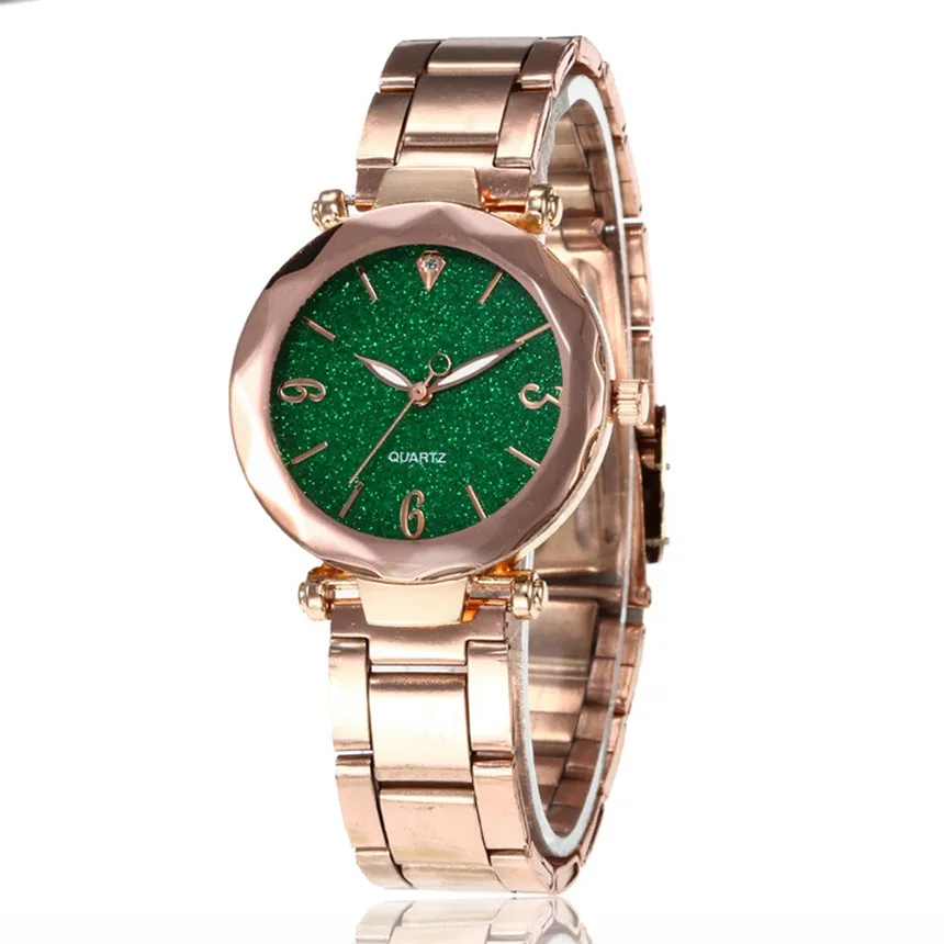 Романтические женские часы Звездное небо циферблат часы роскошный браслет из розового золота наручные женские часы reloj mujer Прямая D30 - Цвет: Зеленый