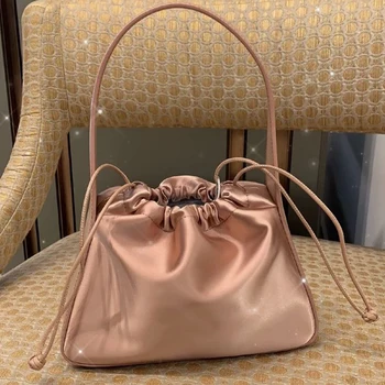 

Satin Leather Handbag 2020 New Female Bag Casual Drawstring Underarm Bag Luxury Handbags Designer Shoulder Bag Channels CC GG