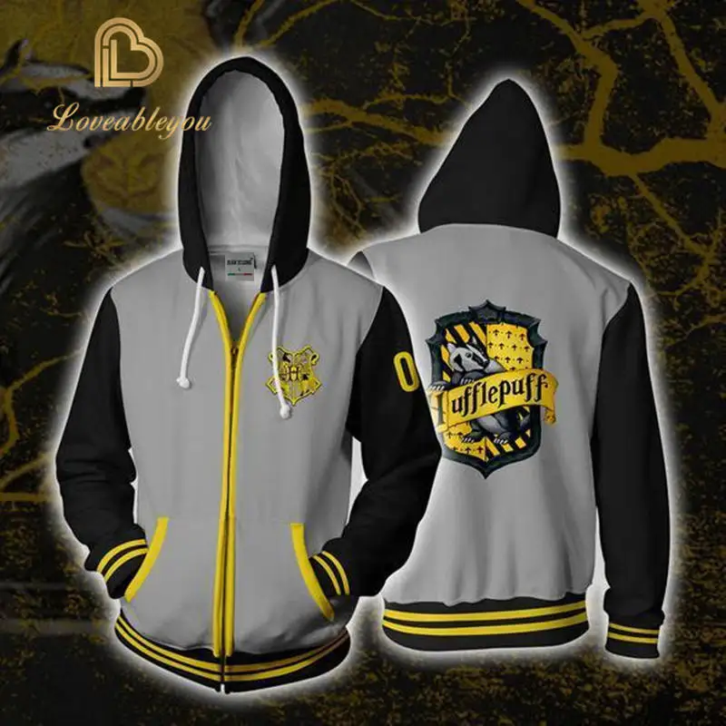 Zip Up Hoodie Маскарадный костюм волшебница Гриффиндор Слизерин толстовки Толстовка мужская женская верхняя одежда косплей костюм размера плюс S-5XL - Цвет: Zip Up Hoodie