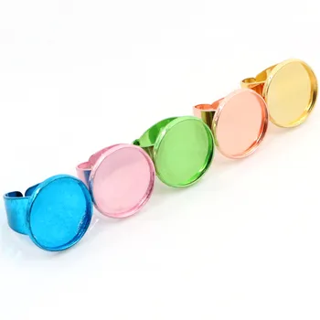 

20mm 5pcs/Lot 5 Colors Plated Brass Adjustable Ring Settings Blank/Base,Fit 20mm Glass Cabochons,Buttons;Ring Bezels