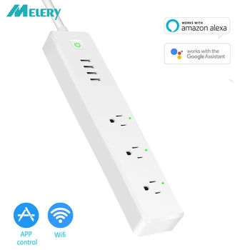 

Wifi Smart Power Strip Surge Protector 3 way AC US Outlet Plug Socket with USB Ports Remote Control by Amazon Alexa Google Home