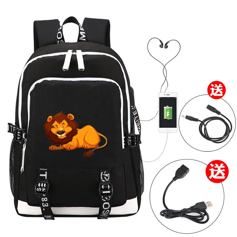 Детская школьная сумка лев Король Simba usb рюкзаки с зарядным устройством для мужчин wo мужской Музыкальный Рюкзак Сумка через плечо дорожная сумка для ноутбука