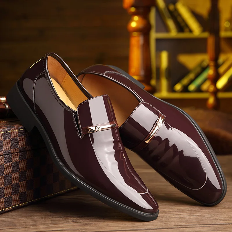 Men Dress Italian Leather Shoes Slip On Fashion Men Leather Moccasin Formal Male Shoes Pointed Toe