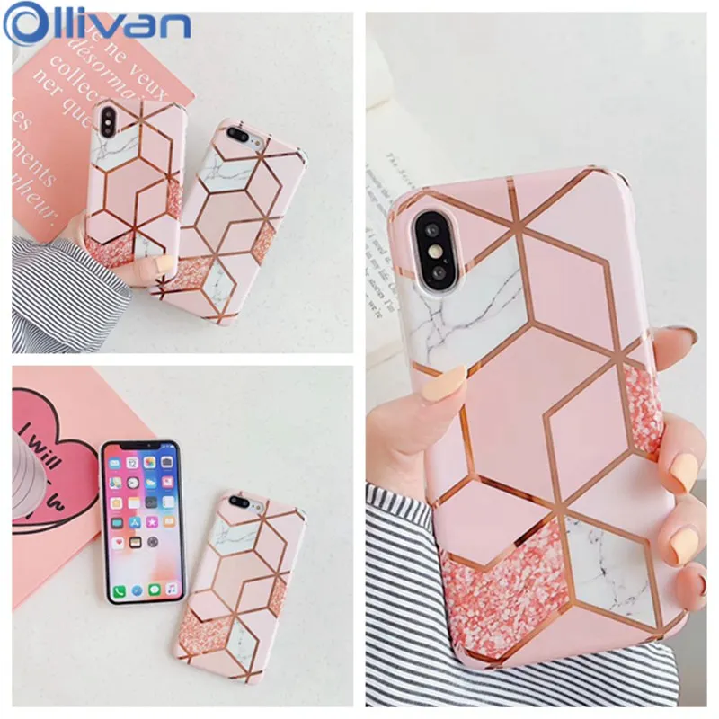 

Fashion Geometric Marble Phone Cases For iPhone X XR XS Max 6 6S 7 8 Plus Soft Electroplated Back Cover Fundas Coque