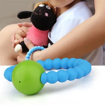 

Food Grade Silicone Bracelet with Round Bell Chewable Beads BPA Free Baby Teether Soothing Jewelry Toy For Boy Girl Toddler