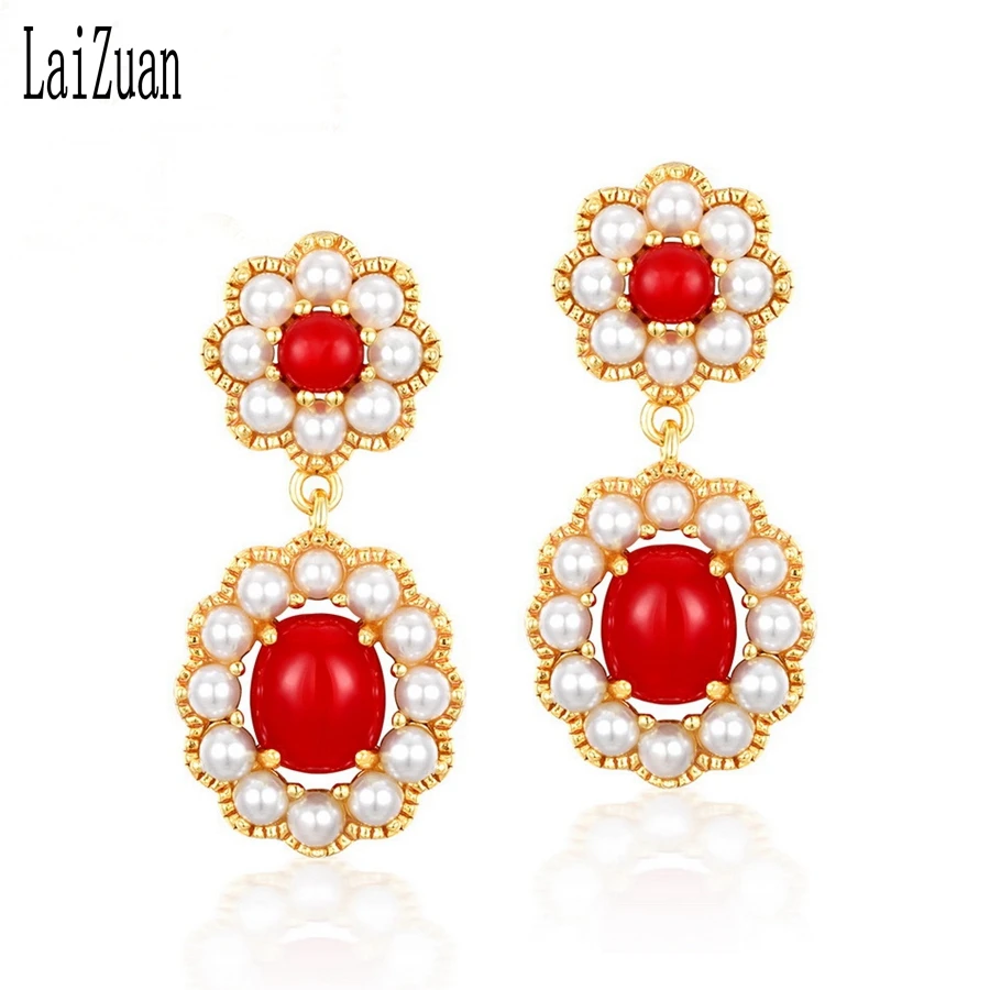 

Sterling Silver 925 Elegant Unique Jewelry Earrings Synthetic red coral & Shell Pearl Earrings Classic Stud Earrings for Women