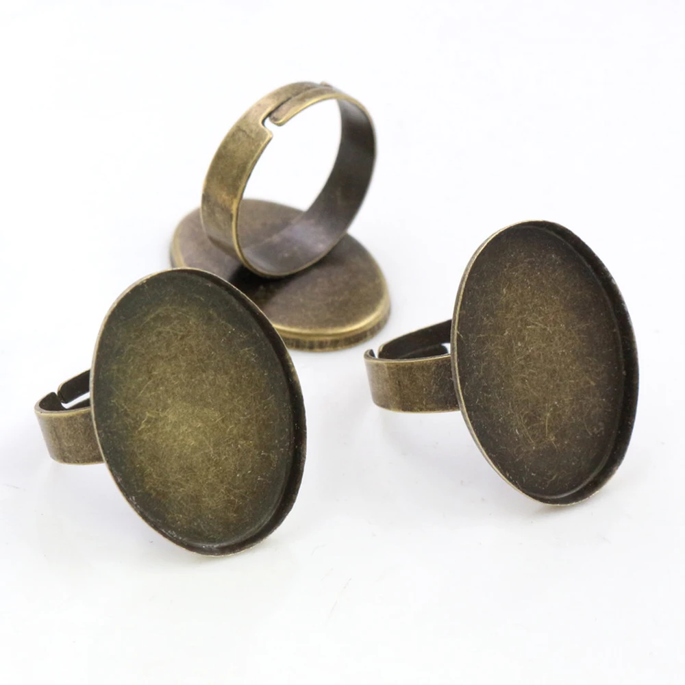18x25 мм, 10 шт., античное бронзовое покрытие, латунь, овальное, регулируемое кольцо, пустая/Базовая, подходит для 18x25 мм, стеклянная Cabochons-J3-30