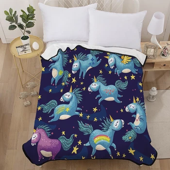 

Unicorn printed blanket coral fleece flannel faux fur fluffy plush winter summer blanket on for the bed sofa comfortable soft