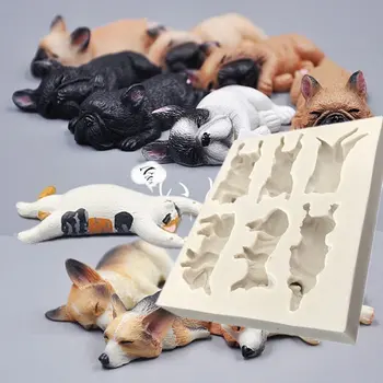 

New 3d6 sleeping puppy flipping sugar cake chocolate decoration Silicone mold Gray family familiar article of everyday use