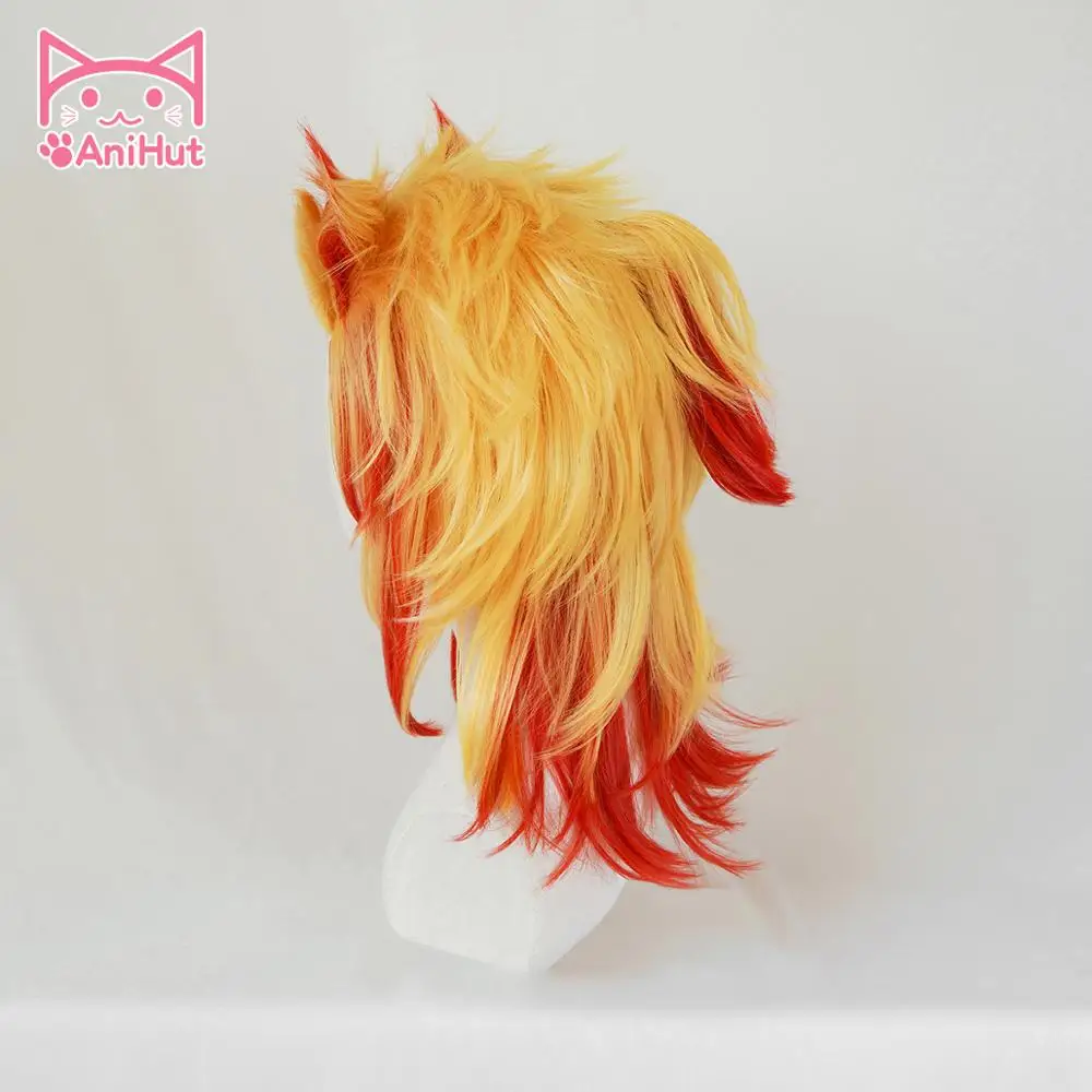 Najtaniej AniHut Rengoku Kyoujuro peruka Kimetsu nie Yaiba Demon Slayer Cosplay syntetyczne żaroodporne włosy Rengoku Kyoujurou Cosplay