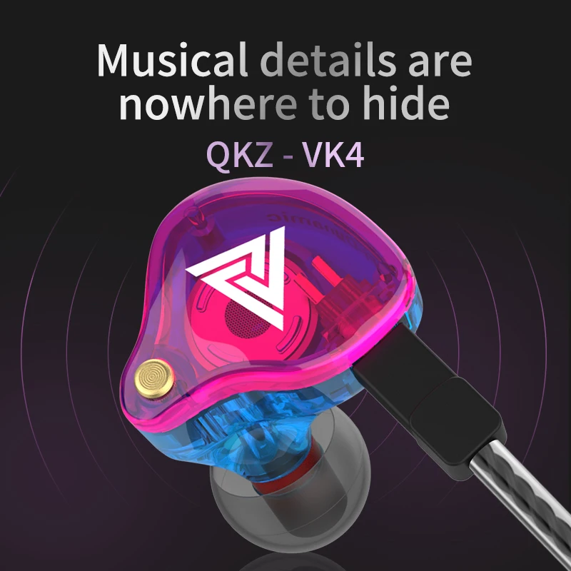 Original QKZ VK4 Colorful DD In Ear Earphone Headset HIFI Bass Noise Cancelling Earbuds With Mic Replaced Cable Earphone
