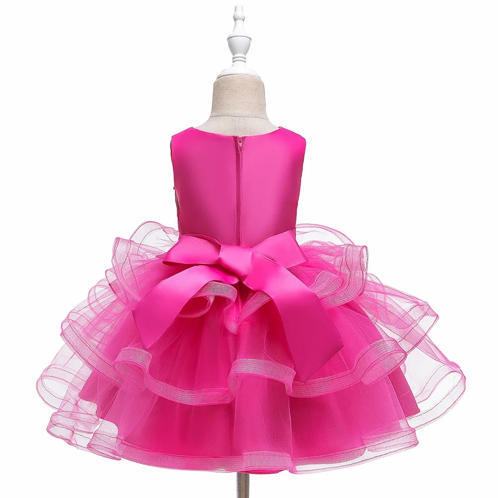 Новое летнее платье принцессы для маленьких девочек, платье-пачка с кружевным бантом и цветочным принтом, детская одежда, рождественское платье, vestidos, голубое, розовое, 2-5-10 лет