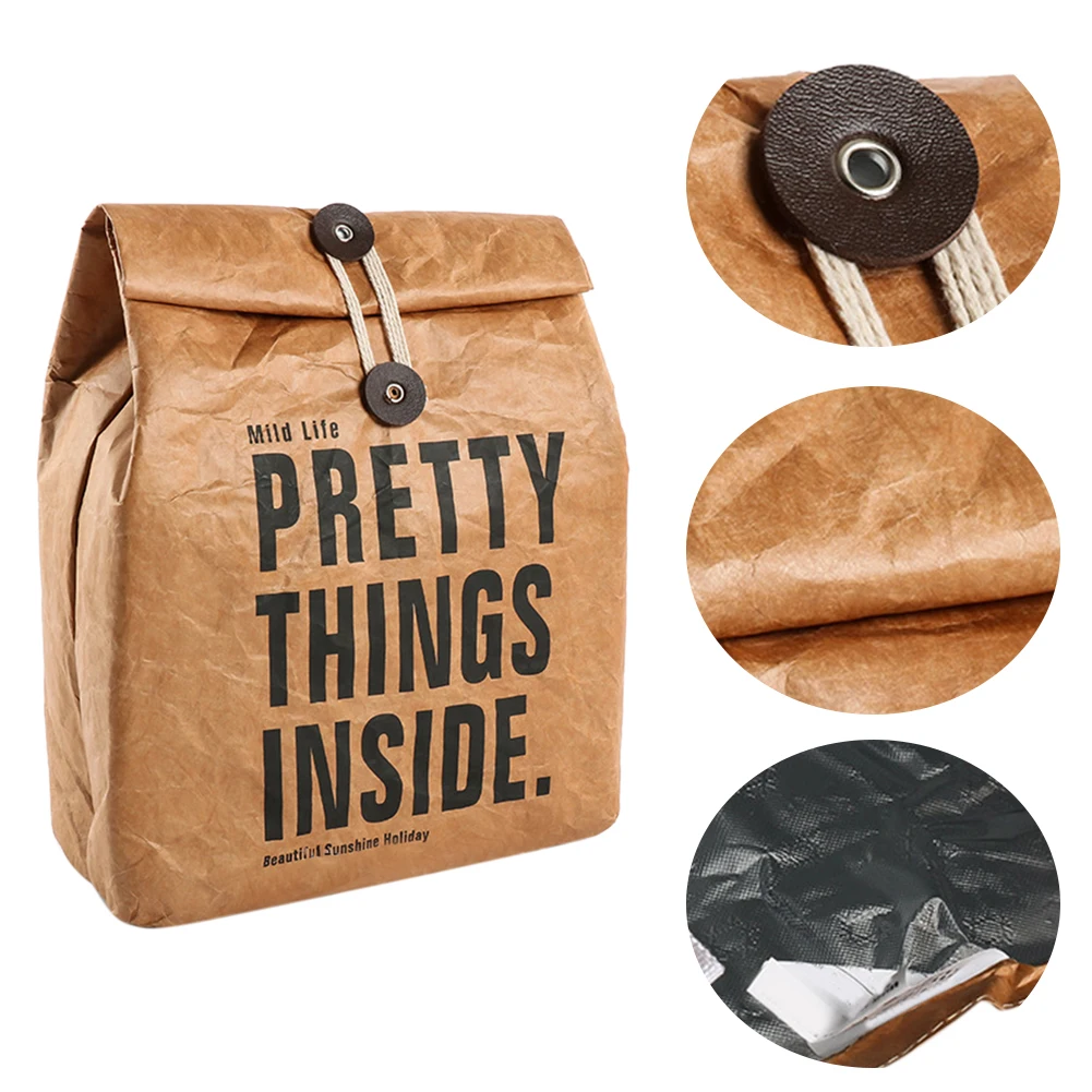 

Travel Picnic Washable Durable Camping Practical Non Toxic Lunch Bag Reusable Insulated Brown Paper Cooler Box Food Storage