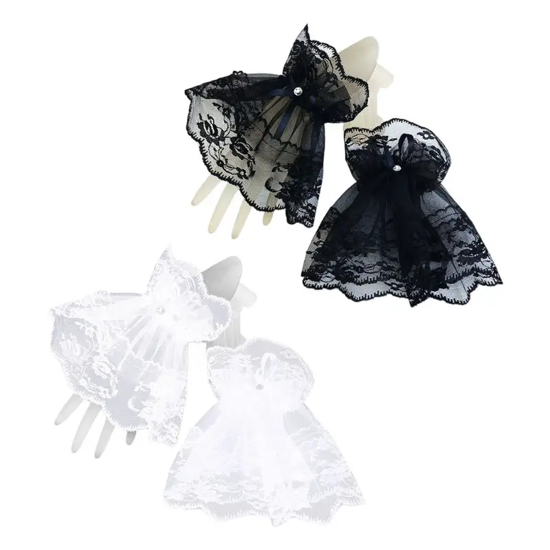 Женские черные кружевные наручные манжеты браслеты свадебные Стразы с бантом перчатки без пальцев