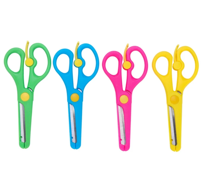 Tijeras de plástico coloridas para niños, tijeras de seguridad para evitar daños en las manos, para estudiantes, foto, corte de papel
