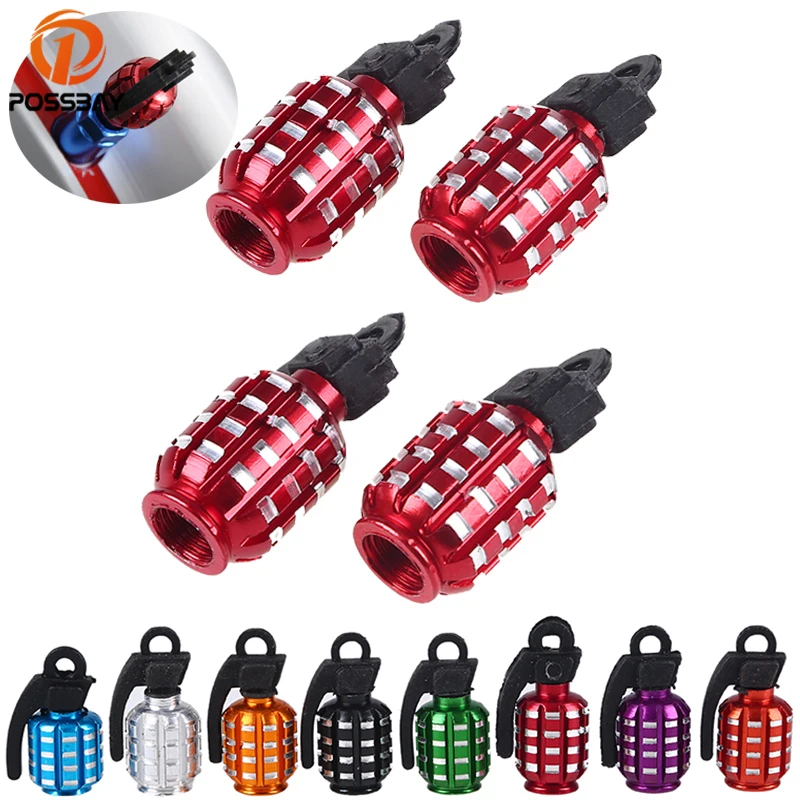 4x Universal Car Wheel Tire Valve Cap Grenade Bomb Style Truck Bicycle