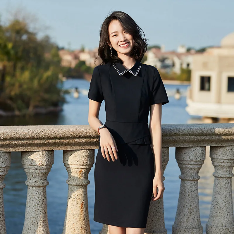 

New Style Graceful Dress Goddess-Style Elegant Square Collar Fashion Slim Fit Able Workplace Work Clothes Yzh2075