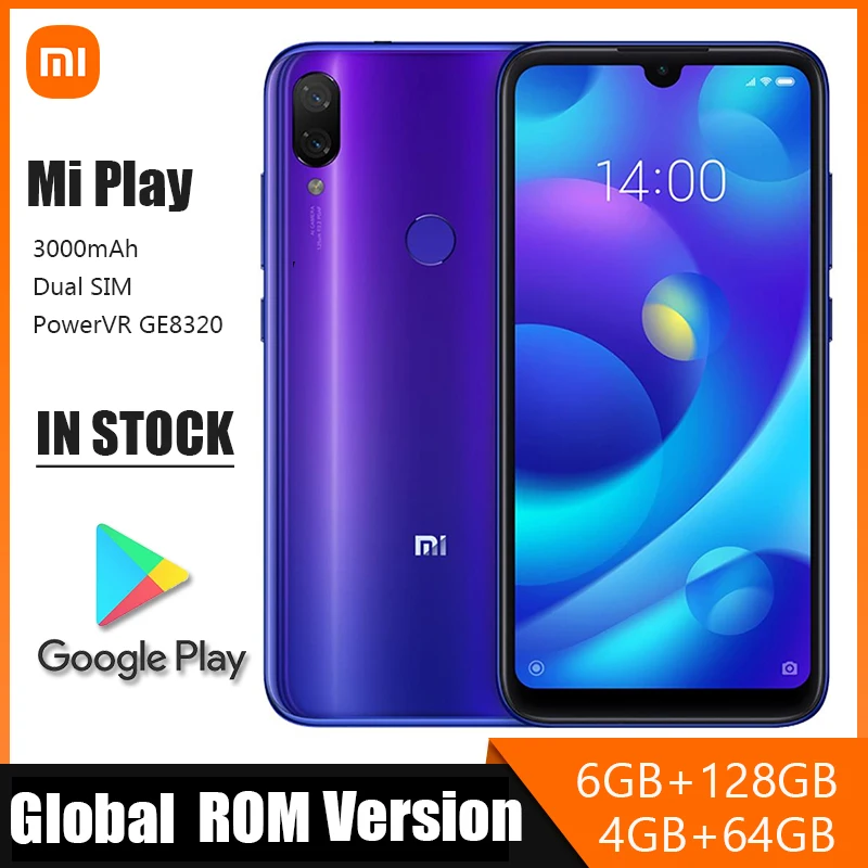 Original Cellphone Xiaomi Mi Play Smartphone 64GB/128GB Mediatek MT6765 Helio P35 Telephone Android 9.0 | Мобильные телефоны и