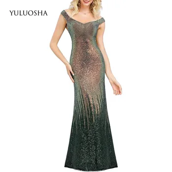 

YULUOSHA Formal Dress Elegant Appliques Sequined V-Neck A-Line Sleeveless Floor-Length Evening Dresses Long Robe De Soiree