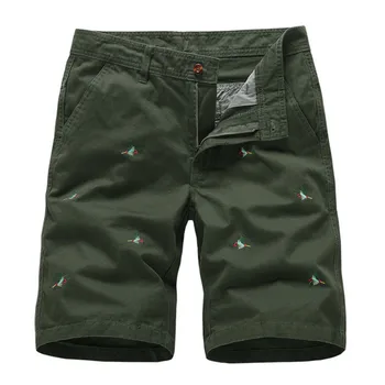 

New Solid Color Men's Cargo Shorts Casual Embroidery Cotton Multi-pockets Male Short Pants Workout Shorts Knee Length Trousers