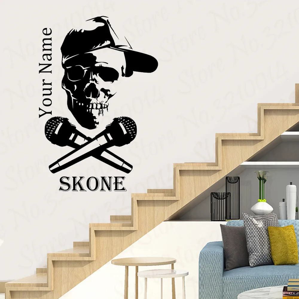 Personality Skull Microphone Vinyl Stickers Movable Mural Art Of Creative Home Living Room Wall Decor PW89 | Дом и сад