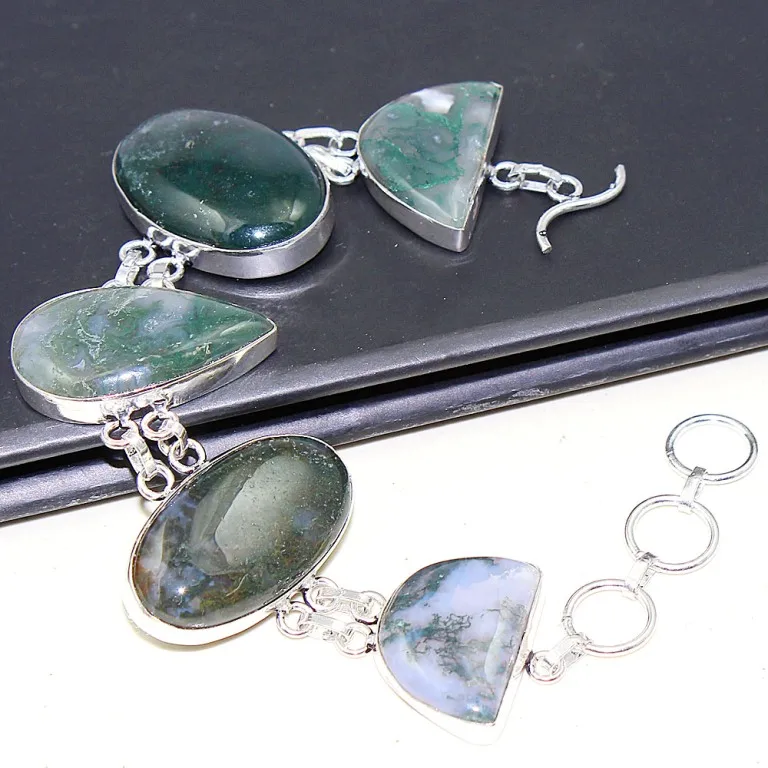 Браслет Moss Aggate Серебряная накладка на медь, 21 см, B0645