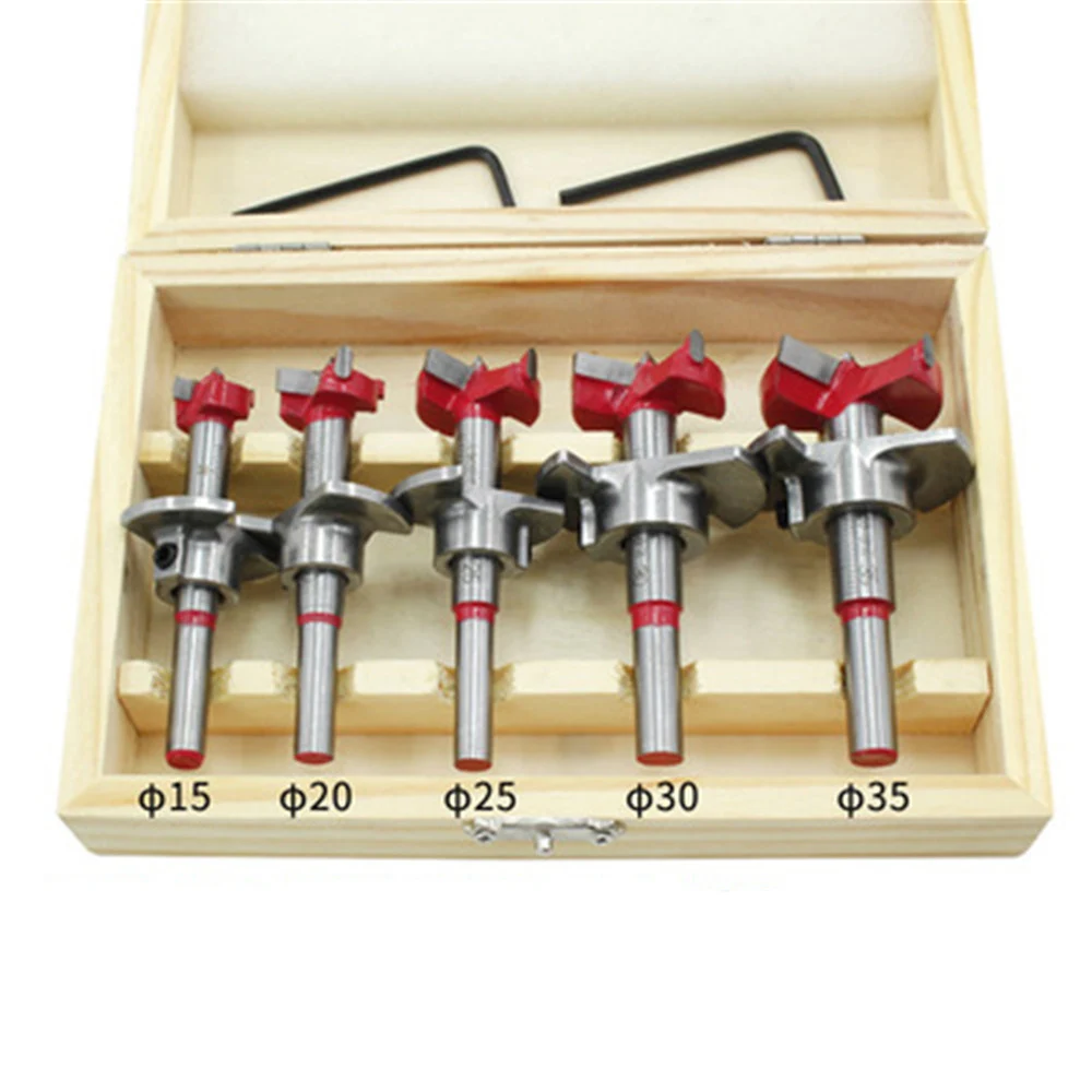  ALLSOME Drillpro 5Pcs Forstner Drill Bit Set 15 20 25 30 35mm Wood Auger Cutter Hex Wrench Woodwork