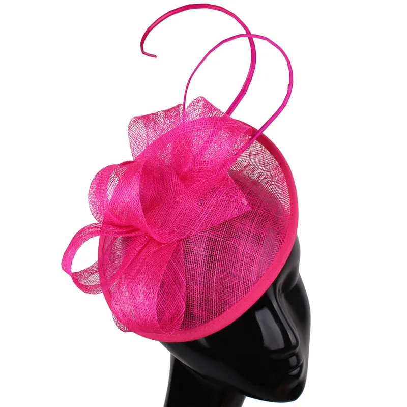 Sinamay millinery, головной убор, головной убор, Заколки для женщин, для гонок, церкви, свадебные перьевые аксессуары, новинка, высокое качество, millinery - Цвет: Розово-красный