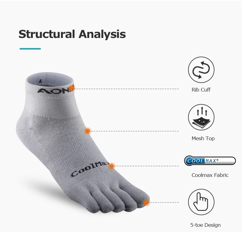 AONIJIE/одна пара легковесных спортивных носков с низким вырезом; носки с пятью носками; бег босиком