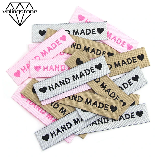 50Pcs Hand Made With Love Cloth Tags Handmade Labels For Clothes Sewing  Label Tag DIY Hat/Gift/Bag Garment Accessories 50x25MM