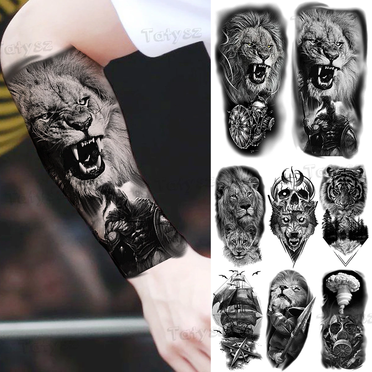 Tatouage Bateau Pirate Avant Bras Tatouages temporaires Lion noir pour hommes adultes, faux tatouage réaliste  loup tigre Pirate guerre samouraï autocollant avant bras jambes | AliExpress