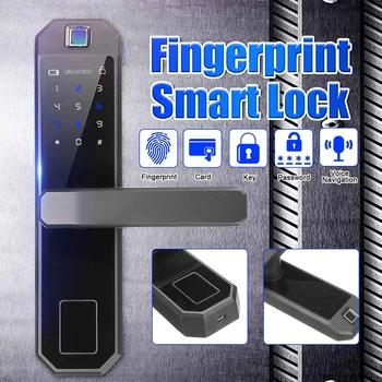 

4 In 1 Fingerprint Password Swipe Key Unlock Voice Navigation Single Double Tongue Lock Body For Smart Home