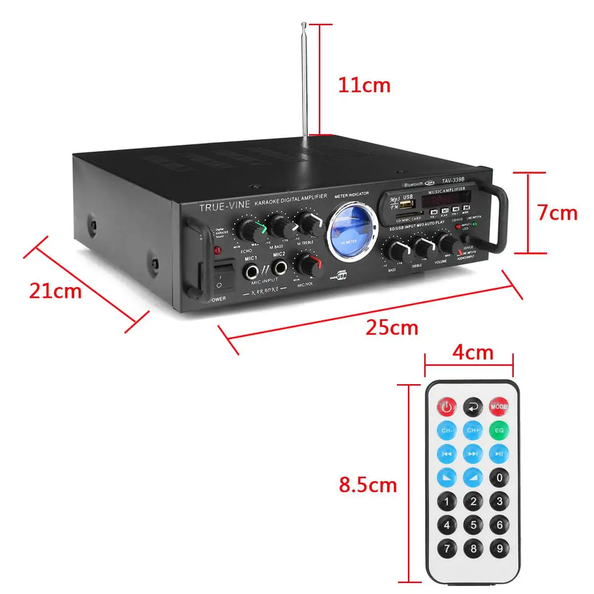 Sunbuck TAV-339B, 2 канала, 600 Вт, bluetooth, стерео усилитель мощности, автомобильные аудио усилители с VU метром, fm-радио, USB, SD карта