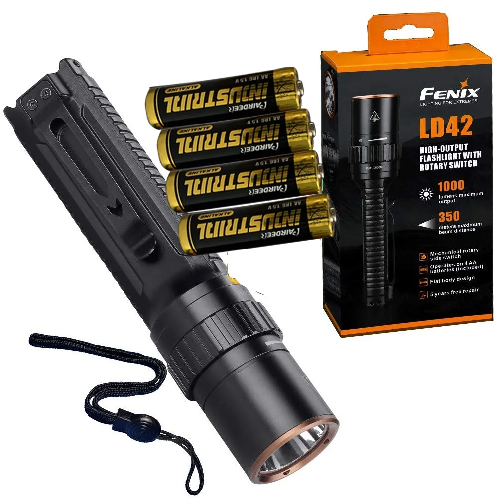 

Fenix LD42 1000 lumen AA battery powered rotary controller LED flashlight with 4 X AA batteries